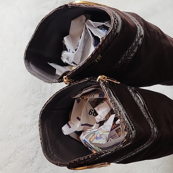 Tory Burch Uma Brown Genuine Suede Knee High Full Zip Trim Riding Boots Sz 7 - Picture 11 of 16